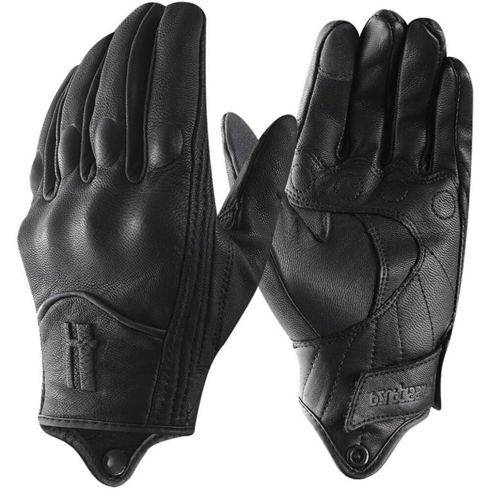 🆕Harssidanzar Men's Black Winter Goat Skin Leather Screen Motorcycle Gloves